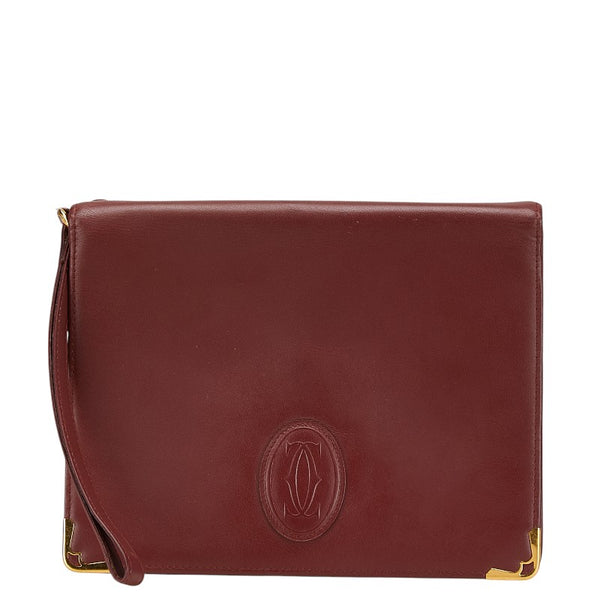 カルティエ マストライン クラッチバッグ ワインレッド ボルドー レザー レディース CARTIER 【中古】