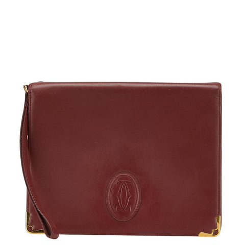 カルティエ マストライン クラッチバッグ ワインレッド ボルドー レザー レディース CARTIER 【中古】