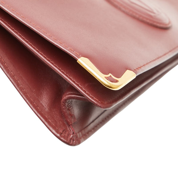 カルティエ マストライン クラッチバッグ ワインレッド ボルドー レザー レディース CARTIER 【中古】