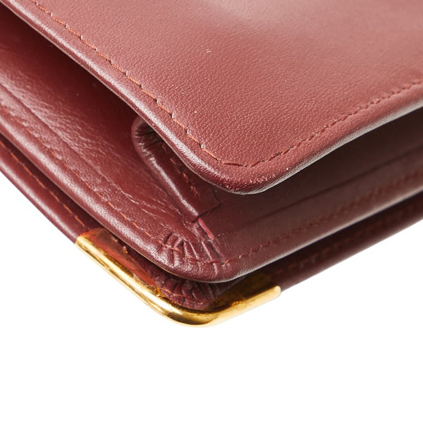 カルティエ マストライン クラッチバッグ ワインレッド ボルドー レザー レディース CARTIER 【中古】