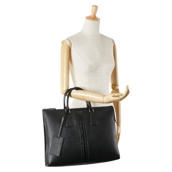 プラダ ハンドバッグ ビジネスバッグ ブラック レザー メンズ PRADA 【中古】