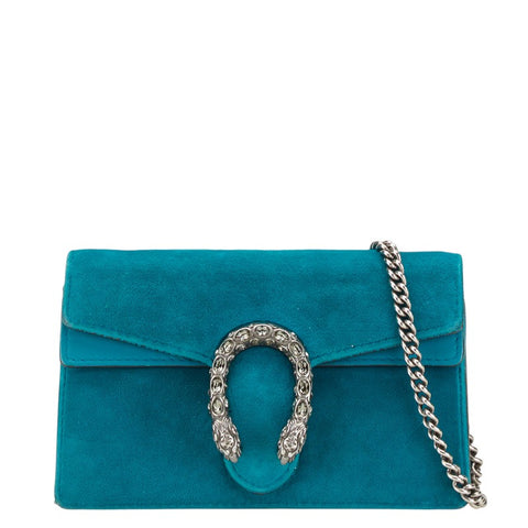 グッチ ディオニュソス スーパー ミニバッグ チェーン 斜め掛け ショルダーバッグ 476432 ブルー グリーン ベロア レザー レディース GUCCI 【中古】