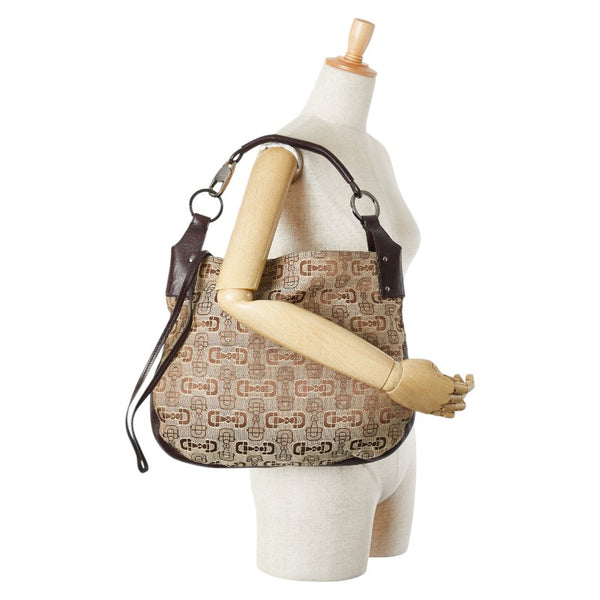 グッチ ホースビット モチーフ ハンドバッグ 179777 ベージュ ブラウン キャンバス レザー レディース GUCCI 【中古】