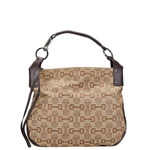 グッチ ホースビット モチーフ ハンドバッグ 179777 ベージュ ブラウン キャンバス レザー レディース GUCCI 【中古】