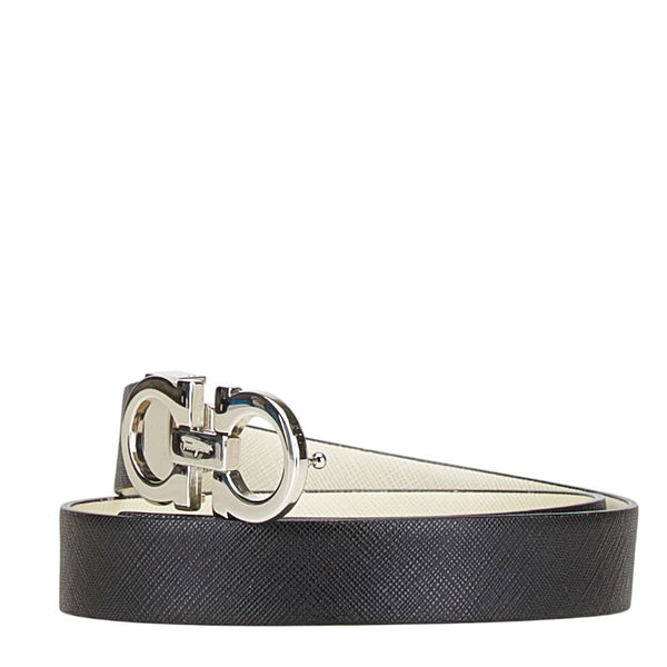 サルヴァトーレフェラガモ ガンチーニ ベルト ブラック ホワイト レザー レディース Salvatore Ferragamo 【中古】