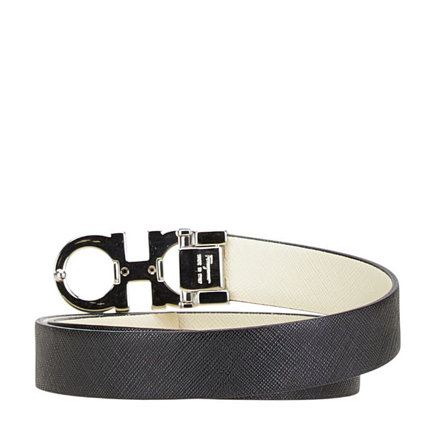 サルヴァトーレフェラガモ ガンチーニ ベルト ブラック ホワイト レザー レディース Salvatore Ferragamo 【中古】