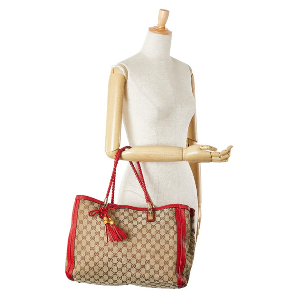 グッチ GGキャンバス バンブー タッセル トートバッグ 269945 ベージュ レッド キャンバス レザー レディース GUCCI 【中古】