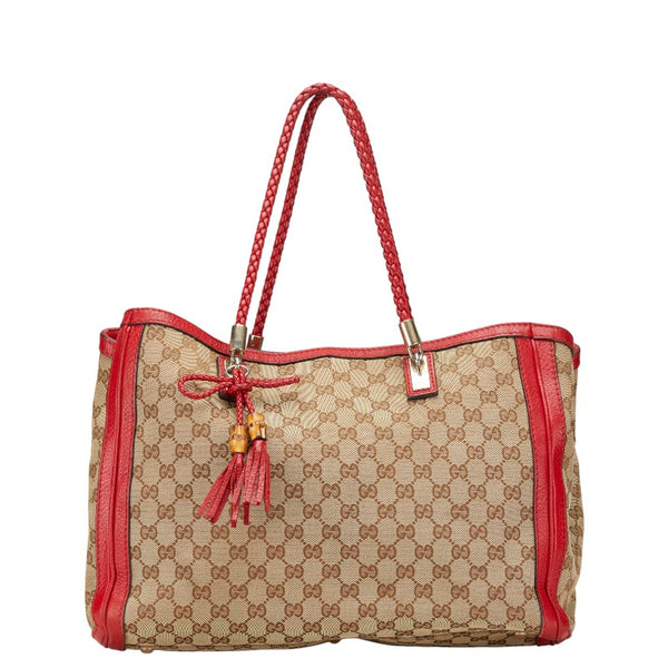 グッチ GGキャンバス バンブー タッセル トートバッグ 269945 ベージュ レッド キャンバス レザー レディース GUCCI 【中古】