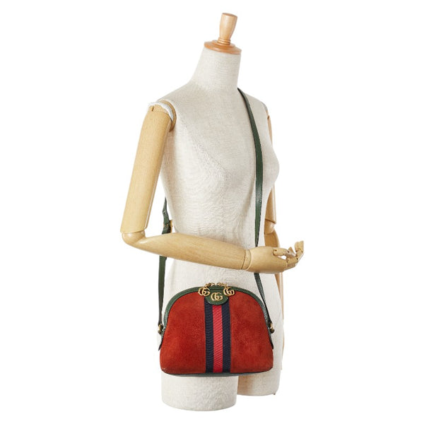 グッチ オフィディア シェリーライン 斜め掛け ショルダーバッグ 499621 オレンジ グリーン スウェード レザー レディース GUCCI 【中古】