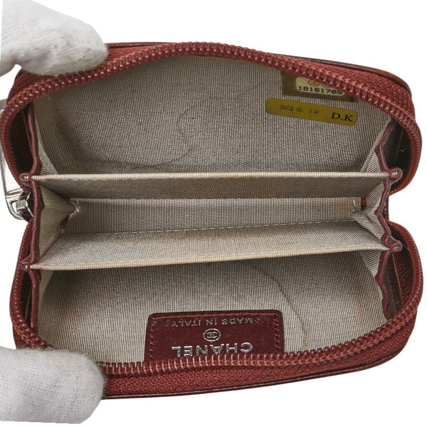 シャネル ココマーク カードケース ワインレッド レザー レディース CHANEL 【中古】