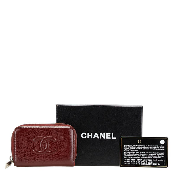 シャネル ココマーク カードケース ワインレッド レザー レディース CHANEL 【中古】