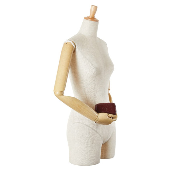 シャネル ココマーク カードケース ワインレッド レザー レディース CHANEL 【中古】