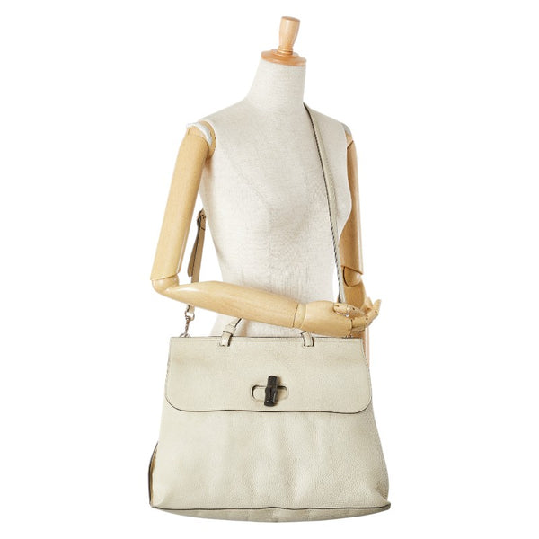 グッチ バンブー デイリー トートバッグ ショルダーバッグ 2WAY 370830 ホワイト レザー レディース GUCCI 【中古】