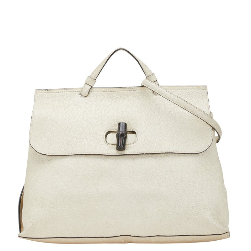 グッチ バンブー デイリー トートバッグ ショルダーバッグ 2WAY 370830 ホワイト レザー レディース GUCCI 【中古】