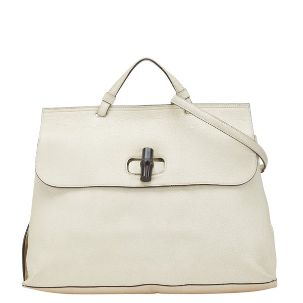 グッチ バンブー デイリー トートバッグ ショルダーバッグ 2WAY 370830 ホワイト レザー レディース GUCCI 【中古】