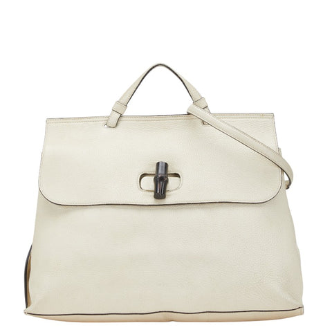 グッチ バンブー デイリー トートバッグ ショルダーバッグ 2WAY 370830 ホワイト レザー レディース GUCCI 【中古】