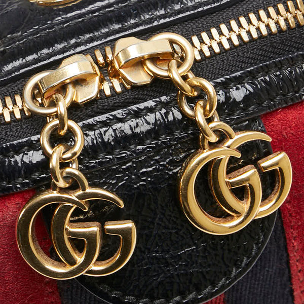 グッチ オフィディア シェリーライン 斜め掛け ショルダーバッグ 499621 レッド ブラック スウェード レザー レディース GUCCI 【中古】