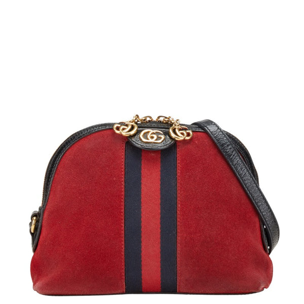 グッチ オフィディア シェリーライン 斜め掛け ショルダーバッグ 499621 レッド ブラック スウェード レザー レディース GUCCI 【中古】