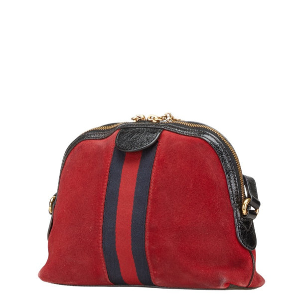 グッチ オフィディア シェリーライン 斜め掛け ショルダーバッグ 499621 レッド ブラック スウェード レザー レディース GUCCI 【中古】
