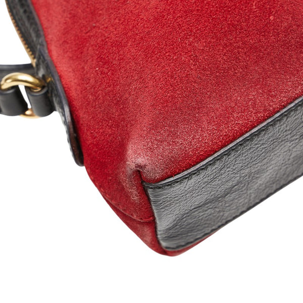 グッチ オフィディア シェリーライン 斜め掛け ショルダーバッグ 499621 レッド ブラック スウェード レザー レディース GUCCI 【中古】