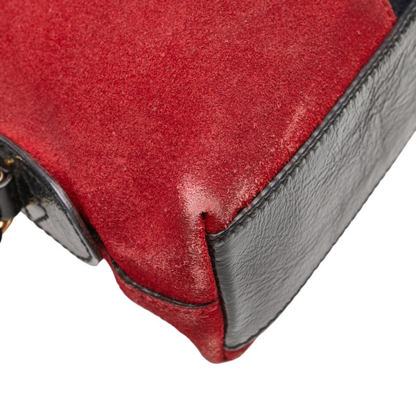 グッチ オフィディア シェリーライン 斜め掛け ショルダーバッグ 499621 レッド ブラック スウェード レザー レディース GUCCI 【中古】