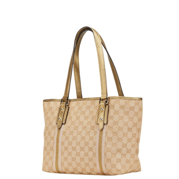 グッチ GGキャンバス ハンドバッグ トートバッグ 137396 ベージュ ゴールド キャンバス レザー レディース GUCCI 【中古】
