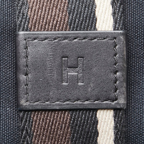 エルメス トロカホリゾンタルMM トートバッグ ブラック ブラウン キャンバス レザー レディース HERMES 【中古】