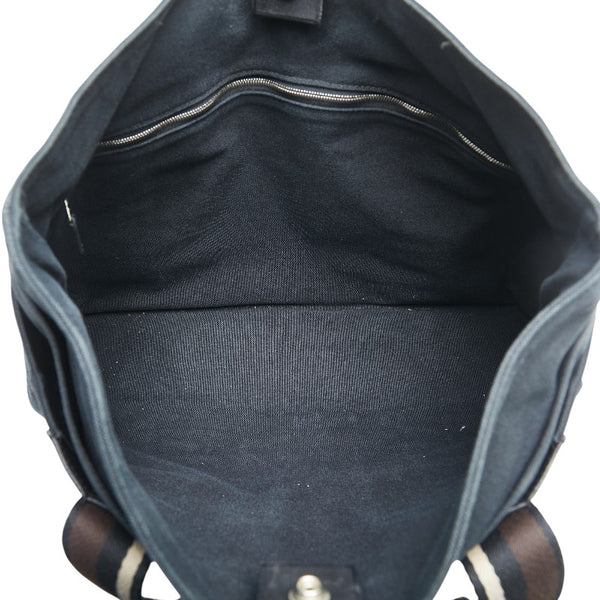 エルメス トロカホリゾンタルMM トートバッグ ブラック ブラウン キャンバス レザー レディース HERMES 【中古】