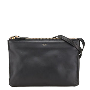 セリーヌ トリオ スモール 斜め掛け ショルダーバッグ ブラック レザー レディース CELINE 【中古】