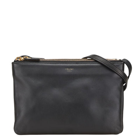 セリーヌ トリオ スモール 斜め掛け ショルダーバッグ ブラック レザー レディース CELINE 【中古】