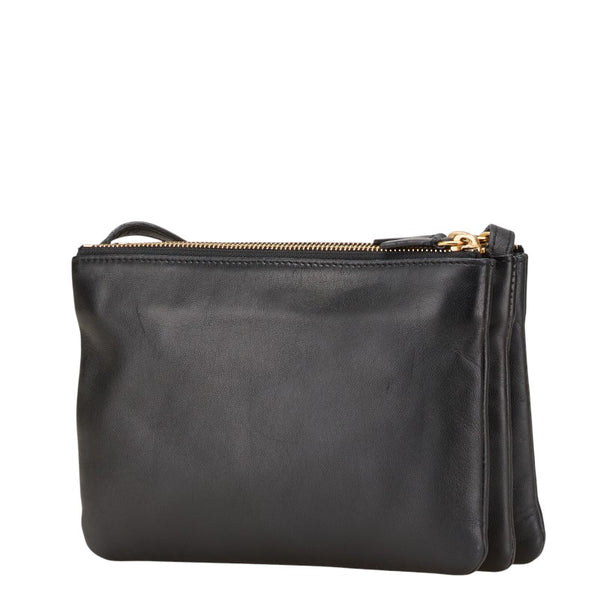セリーヌ トリオ スモール 斜め掛け ショルダーバッグ ブラック レザー レディース CELINE 【中古】