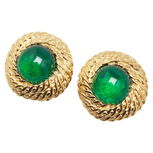 シャネル グリポア カラーストーン イヤリング ゴールド グリーン メッキ レディース CHANEL 【中古】