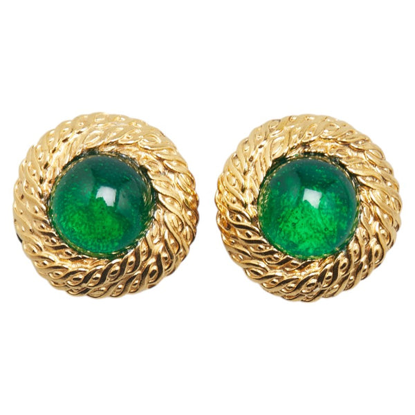 シャネル グリポア カラーストーン イヤリング ゴールド グリーン メッキ レディース CHANEL 【中古】