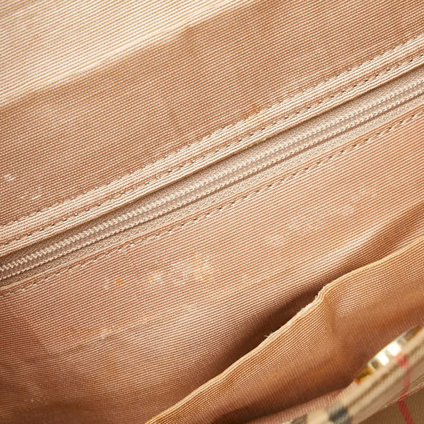 バーバリー ノバチェック シャドーホース トートバッグ ベージュ マルチカラー キャンバス レザー レディース BURBERRY 【中古】