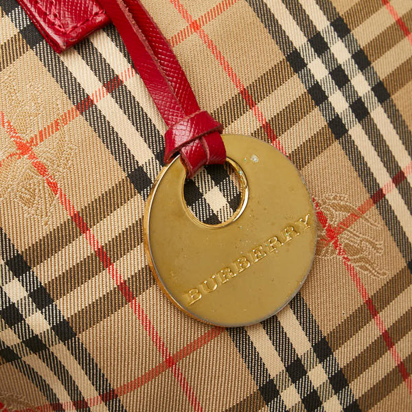 バーバリー ノバチェック シャドーホース トートバッグ ベージュ マルチカラー キャンバス レザー レディース BURBERRY 【中古】
