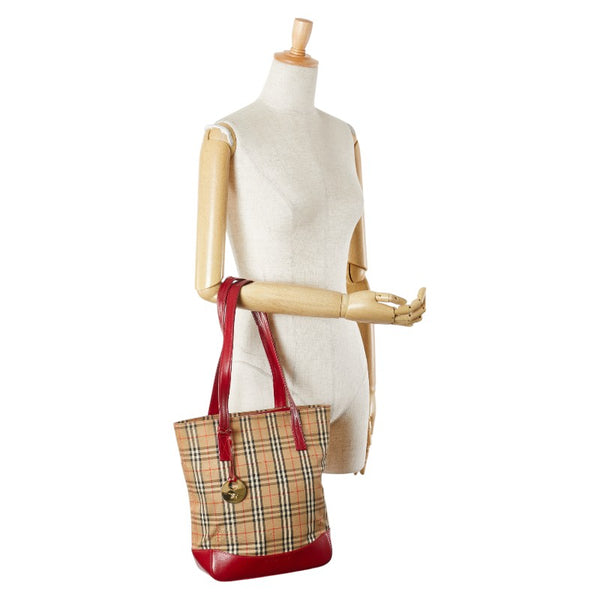バーバリー ノバチェック シャドーホース トートバッグ ベージュ マルチカラー キャンバス レザー レディース BURBERRY 【中古】