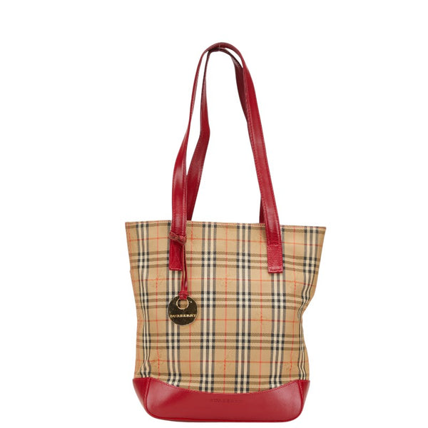 バーバリー ノバチェック シャドーホース トートバッグ ベージュ マルチカラー キャンバス レザー レディース BURBERRY 【中古】