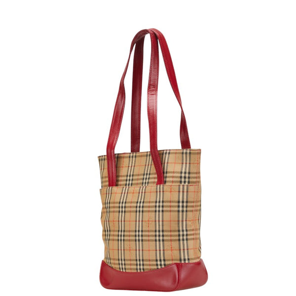 バーバリー ノバチェック シャドーホース トートバッグ ベージュ マルチカラー キャンバス レザー レディース BURBERRY 【中古】