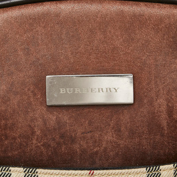 バーバリー ノバチェック ハンドバッグ ベージュ ブラウン キャンバス レザー レディース BURBERRY 【中古】
