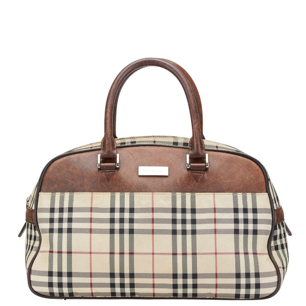 バーバリー ノバチェック ハンドバッグ ベージュ ブラウン キャンバス レザー レディース BURBERRY 【中古】
