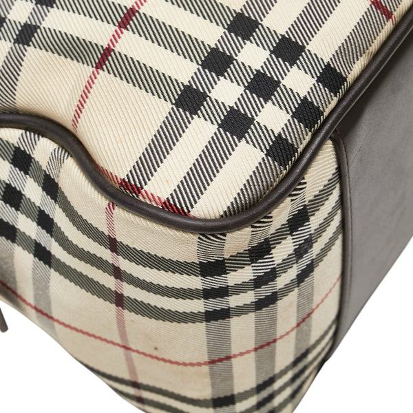 バーバリー ノバチェック ハンドバッグ ベージュ ブラウン キャンバス レザー レディース BURBERRY 【中古】