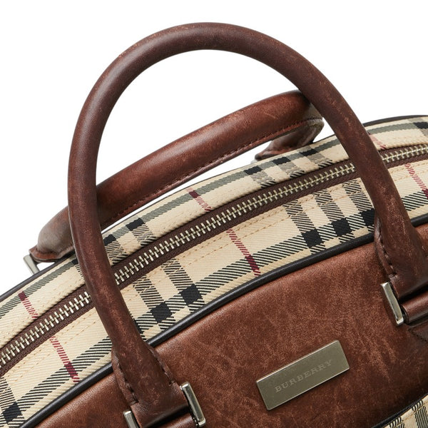 バーバリー ノバチェック ハンドバッグ ベージュ ブラウン キャンバス レザー レディース BURBERRY 【中古】