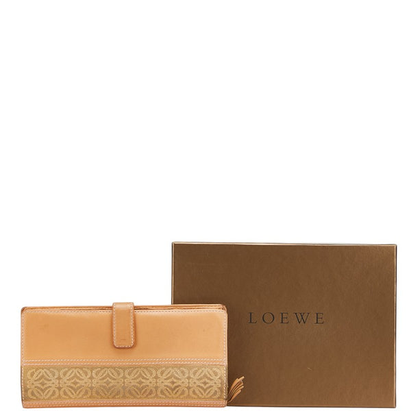 ロエベ アナグラム 長財布 ベージュ レザー スウェード レディース LOEWE 【中古】
