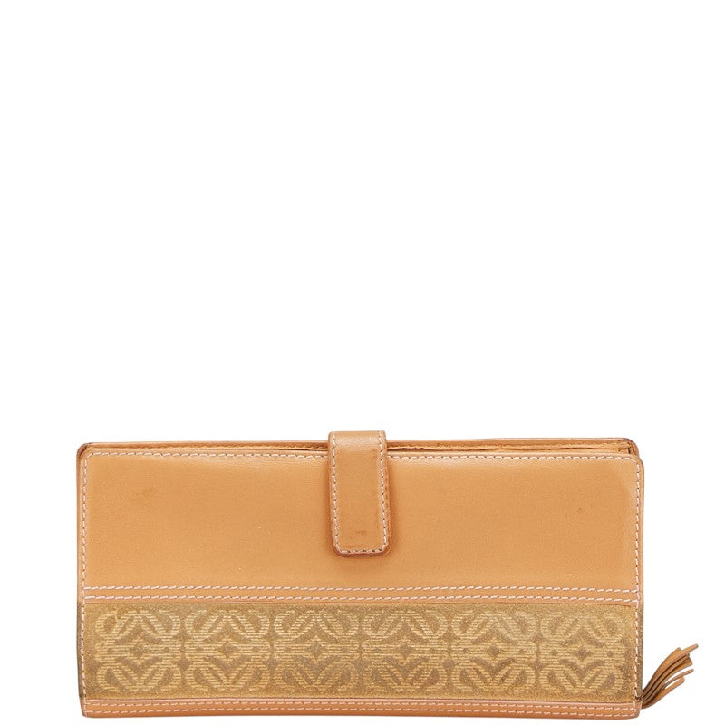 ロエベ アナグラム 長財布 ベージュ レザー スウェード レディース LOEWE 【中古】