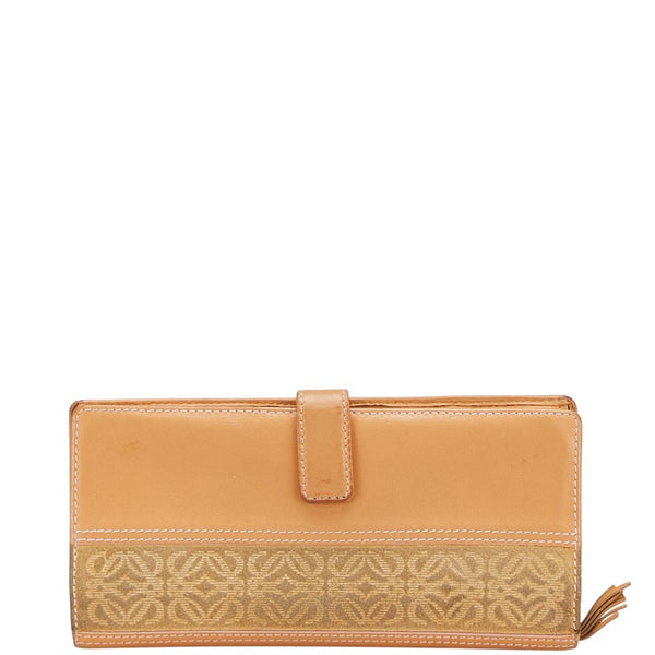 ロエベ アナグラム 長財布 ベージュ レザー スウェード レディース LOEWE 【中古】