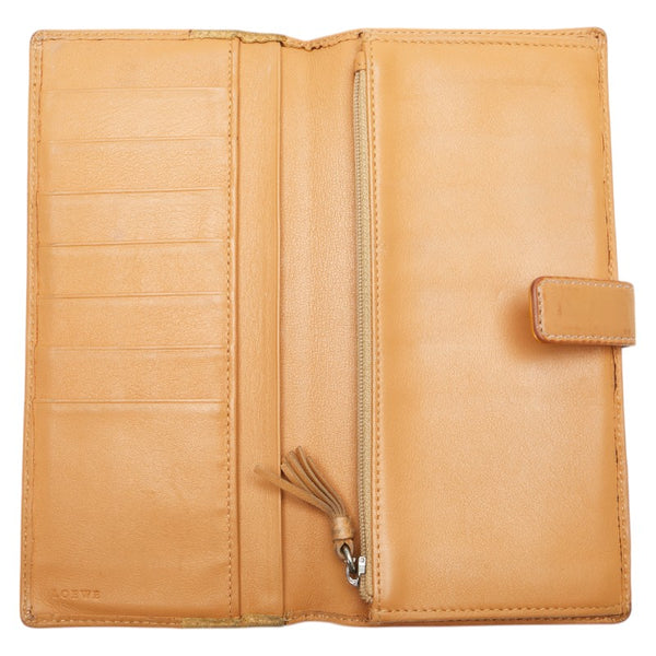ロエベ アナグラム 長財布 ベージュ レザー スウェード レディース LOEWE 【中古】