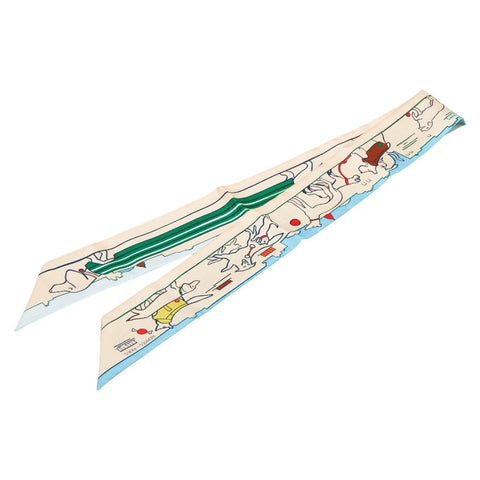 エルメス ツイリー Les Chiens Parisiens パリジャンの犬 スカーフ ベージュ マルチカラー シルク レディース HERMES 【中古】