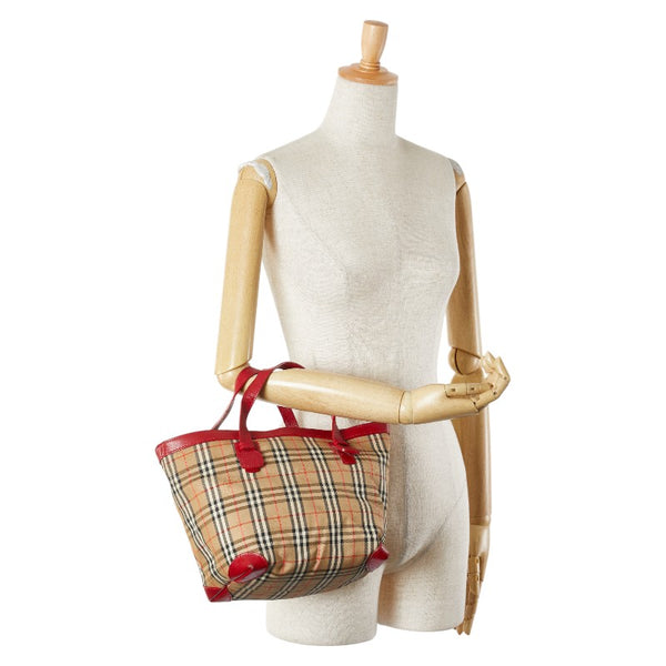 バーバリー ノバチェック シャドーホース ハンドバッグ ベージュ マルチカラー キャンバス レザー レディース BURBERRY 【中古】