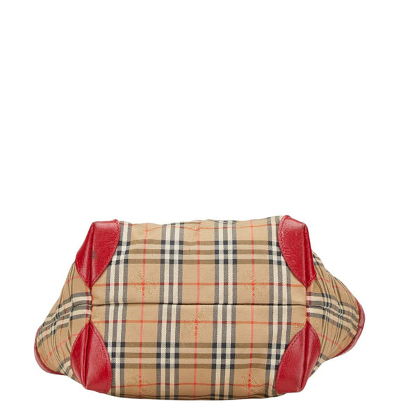 バーバリー ノバチェック シャドーホース ハンドバッグ ベージュ マルチカラー キャンバス レザー レディース BURBERRY 【中古】