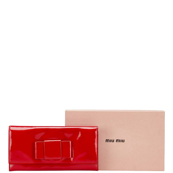 ミュウミュウ リボン 長財布 レッド エナメル レディース MIUMIU 【中古】